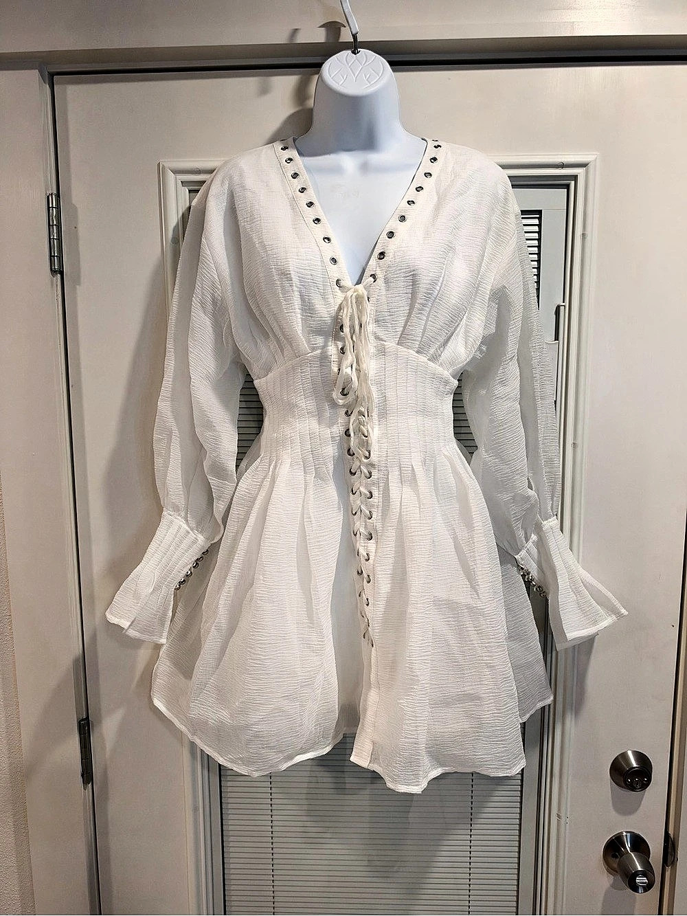 Commense Lace-Up Mini Dress in White Size Small NWT